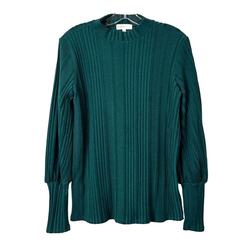 NEW Perfect Peach Women's Long Sleeve High Neck Rib Detail Sweater Green Small